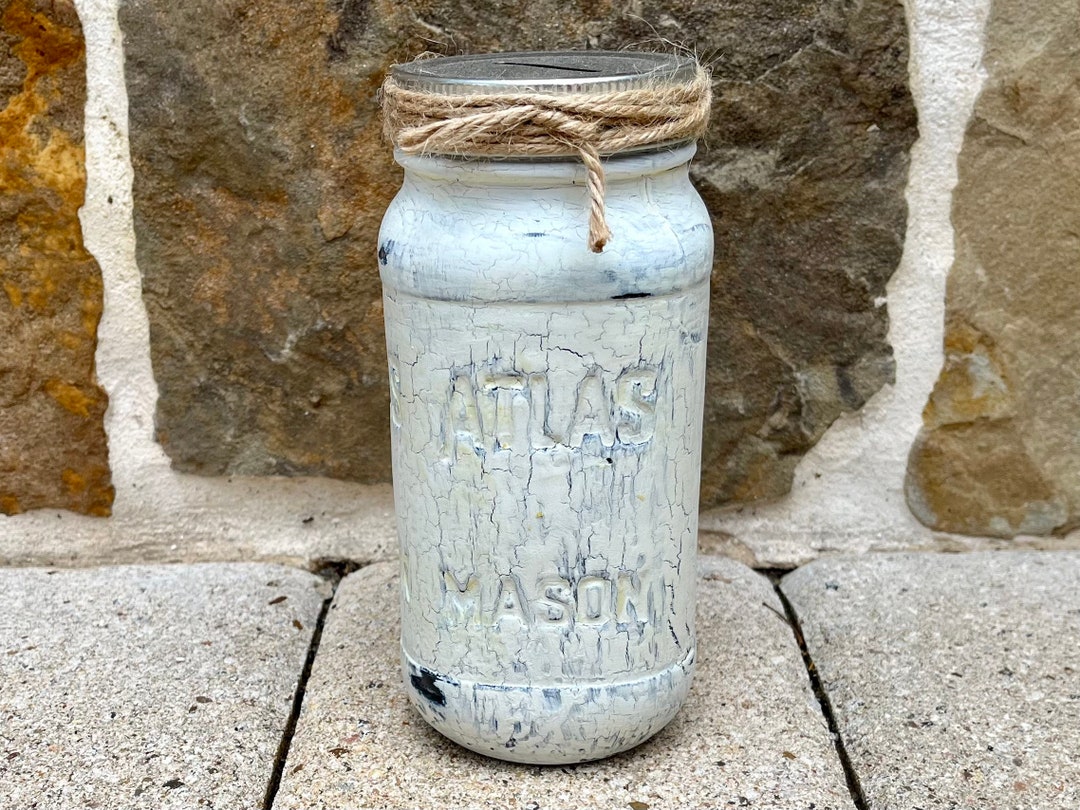 Funky Crackled Finish Spare Change Jar Atlas Mason Jar. - Etsy