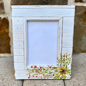 Sunflowers & Red Poppies ~ Rustic Decoupage Picture Frame - 5x7 photo.