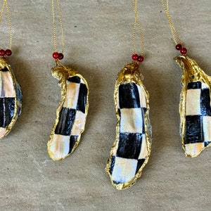 Checked Christmas Ornaments ~ Oyster Shells ~ Set of 4
