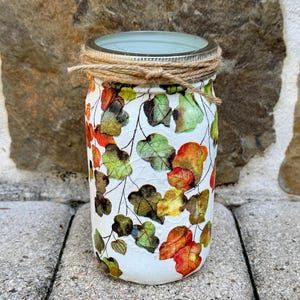 Green & Orange Leaves ~ Mason Jar Vase/Utensil Holder