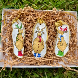 Reindeer Ornaments ~ Oyster Shells ~ Set of 3