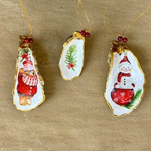 Oyster Shell Christmas Ornaments ~ Set of 3