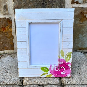 Pink Rose ~ Rustic Decoupage Picture Frame - 5x7 photo.