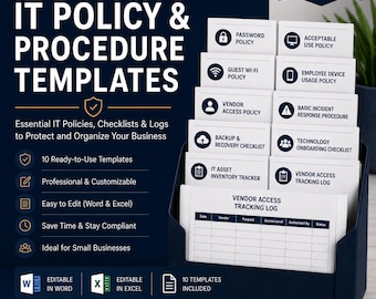 IT Policy Templates Bundle for Small Business | Editable SOPs, Checklists, Vendor Logs & Security Documents
