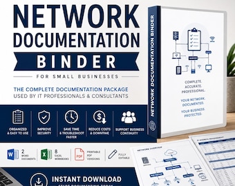 Small Business Network Documentation Binder | IT Inventory, IP Management Templates (Digital Download)