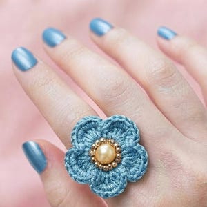Schema per anello a forma di fiore all'uncinetto, tutorial regolabile per principianti (download in PDF)
