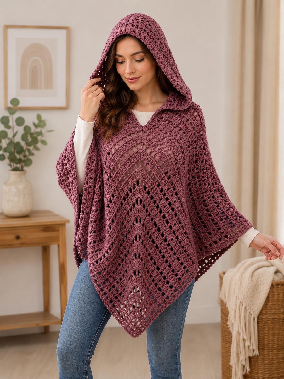 Beginner Hooded Poncho Wrap in Boho Style