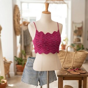 Patrón de top corto de crochet con diseño de ondas / Top sin mangas de verano para principiantes (descarga en PDF)