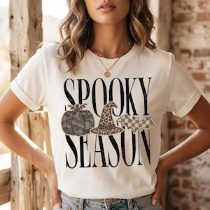 Spooky Season PNG, Camo Pompoen Luipaard Heksenhoed Vleermuis Design, Nep Borduurwerk Halloween Shirt, Retro Herfst Sublimatie Digitaal Downloadbestand