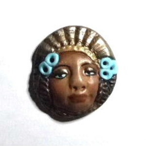 Tribal Queen, face cab, cabochon, clay face, altered art, assemblage