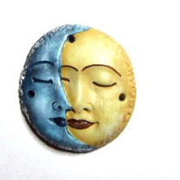 Moon and Sun, cabochon, face cab, clay face, altered art, assemblage, art doll