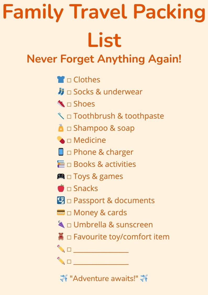 Family Travel Packing List | Printable PDF | Never Forget Anything ...