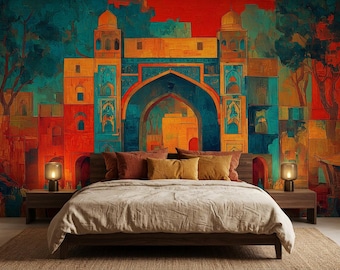 Middle Eastern Arch Wall Mural, Oriental Peel and Stick Wallpaper, Vintage Islamic Art Decor