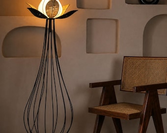 Handgemaakte vloerlamp van raffia | Luxe staande lamp | Moderne verlichting | Design woonkamerlamp | Scandinavische vloerlamp | Hoge vloerlamp
