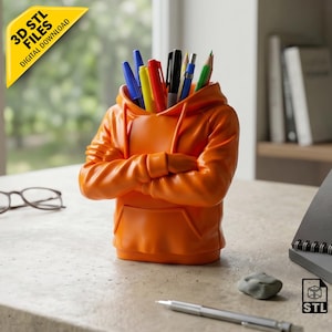 Hoodie Pencil Holder STL File | Cute 3D Printed Pen Pot & Desk Organizer | Digital Download for 3D Printers