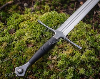 Handmade Medieval long sword anniversary gift for husband Warden Sword high carbon steel blade emerald accents, Christmas gift