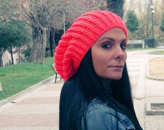 Handmade Pink Slouchy Beanie, Winter Hat, Woman's Gift