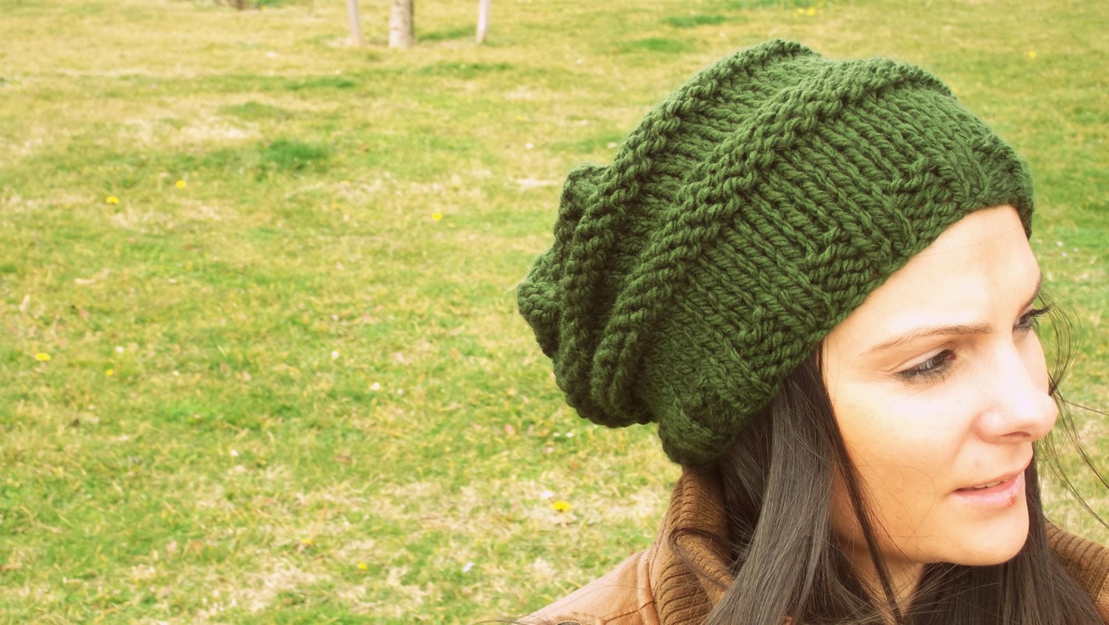 Green Knit Hat,handmade Hat,green Slouchy Beanie,women Hat,winter