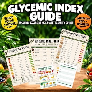 Visuelle Tabelle des glykämischen Index für die Küche, Übersicht über Lebensmittel mit niedrigem glykämischen Index, Poster mit Lebensmitteltabelle für Diabetiker, farbcodierter Leitfaden