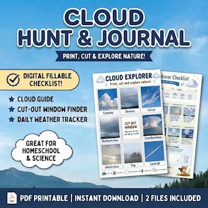 Cloud Identification Chart for Kids, Montessori Weather Science Printable, Cloud Spotter Journal, Interactive Fillable PDF, Cloud Hunt