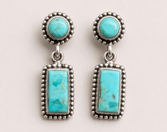 Turquoise Handmade Sterling Silver Turquoise Southwestern Earrings Gift For Her