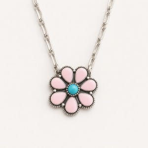 Rosa opal turkos hänge med sterlingsilverkedja 18 silver rosa opal halsband hänge sydvästligt halsband