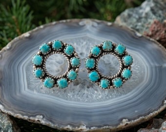 Mohave Turquoise Handmade Sterling Silver Turquoise Earring  Southwestern Style Boho Cluster Western Jewelry Beautiful Jewelry