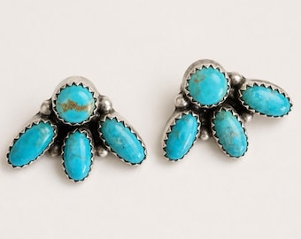 Turquoise Silver Stud Earrings Set December Birthstone Blue Gemstone Studs Southwestern Jewelry
