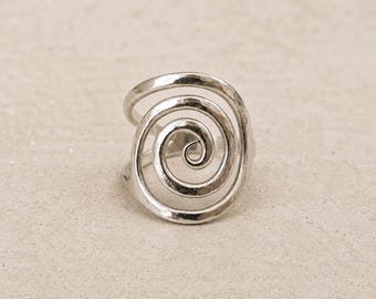 Handmade Sterling Silver Spiral Ring Adjustable Open Band Round Ring