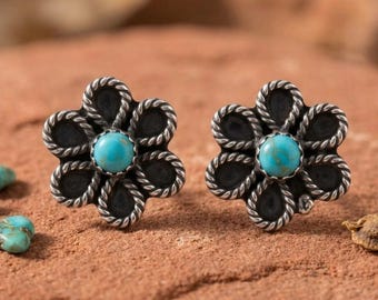 Silver Turquoise Cluster Stud Earrings for Women Boho Southwestern Jewelry