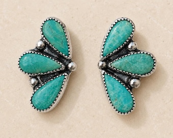 Natural Kingsman Mohave Turquoise 925 Sterling Silver Earrings, Handmade Boho Style Handmade Jewelry