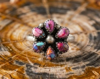 Cotton Candy  Ring 925 Sterling Silver Flower Ring Handmade Southwestern Jewelry