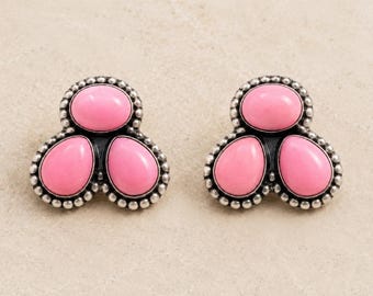 Handmade Natural Pink Opal Stud Earrings: 925 Solid Sterling Silver, Turquoise Gemstone Earrings