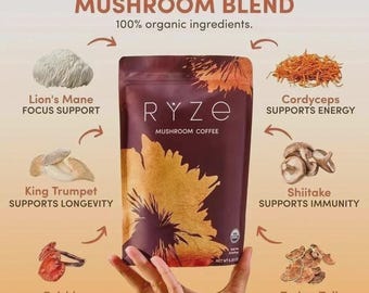 1Pack Organic Ryze Mushroom Coffee, 30 Servings/Bag, Instant, Free Shipping