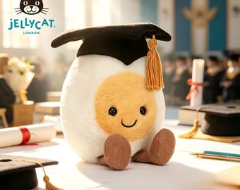 Peluche de huevo hervido Jellycat Amuseable para graduación, lindo peluche de huevo graduado, regalo de graduación, recuerdo de la clase, decoración para fiesta de graduación