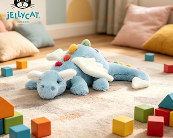 Peluche de dragón celestial Jellycat, dragón de peluche ultrasuave, adorable y tierno peluche de dragón, ideal como regalo de cumpleaños para niños o para los amantes de la fantasía.