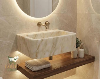Marble Bathroom Sink: Calacatta Gold Veined Stone (Custom Sizes)
