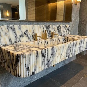Calacatta Viola Marble Vanity Sink, Bold Veining (With Integrated Backsplash)