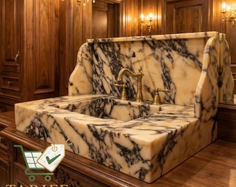Hand-Carved Marble Sink: Calacatta Viola Stone (Wall-Mounted, 24in)