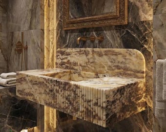 Bathroom Marble Sink: Pink Calacatta Viola - Includes Backsplash