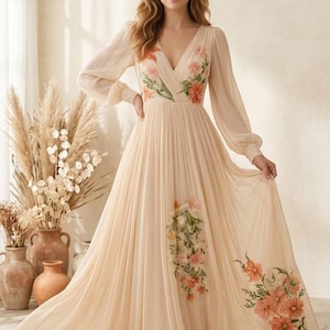 Floral Embroidered Wedding Gown - Etsy