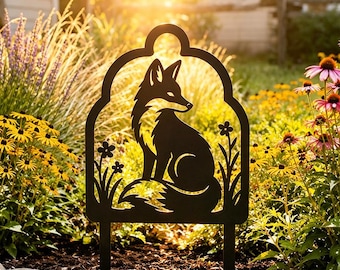 Estaca de jardín con forma de zorro, adorno de jardín con animales del bosque, decoración para macizos de flores, decoración rústica de metal para jardín, regalo para amantes de la naturaleza.