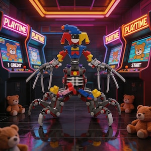Joker Spider Building Block Set, Poppy Playtime Inspired 492 Pcs Articulated Horror Figure, Collectible Gamer Gift