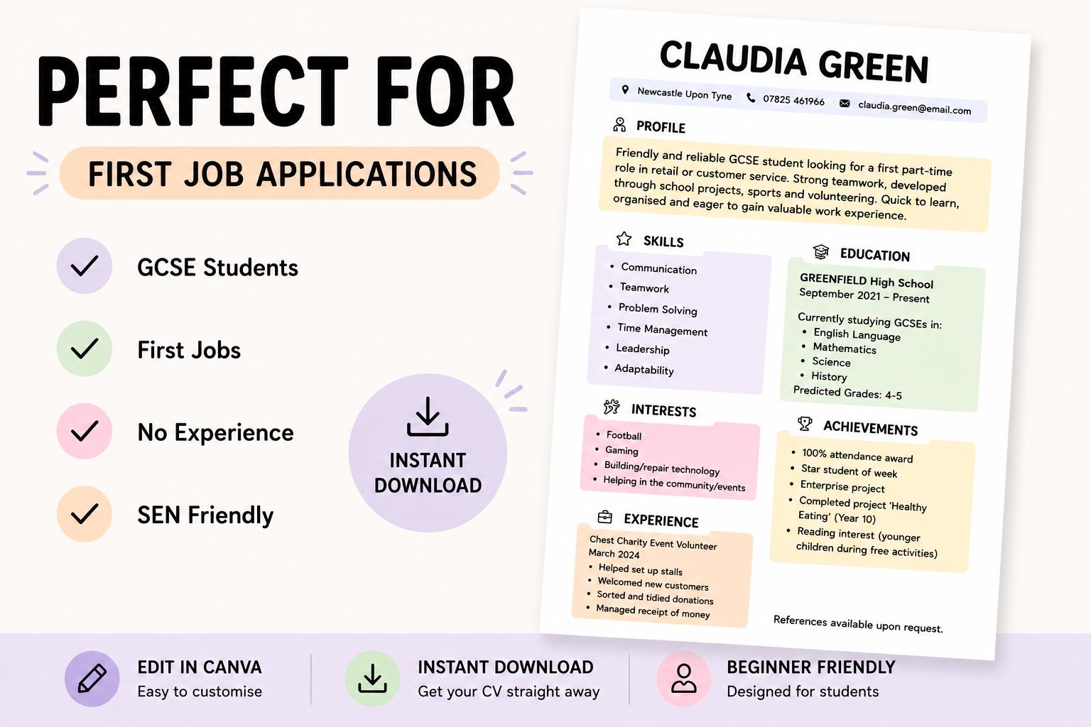 First Job CV Template - Beginner & SEN Friendly - Etsy Australia