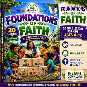 Fondements de la foi : Leçons bibliques pour les enfants de 4 à 10 ans | Cahier d'exercices imprimable pour l'école du dimanche