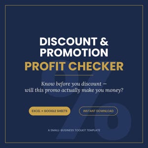 Calculadora de ganancias por descuentos y promociones. Hoja de cálculo de precios para pequeñas empresas. Plantilla para Excel y Google Sheets. Herramienta para calcular el punto de equilibrio de ventas.