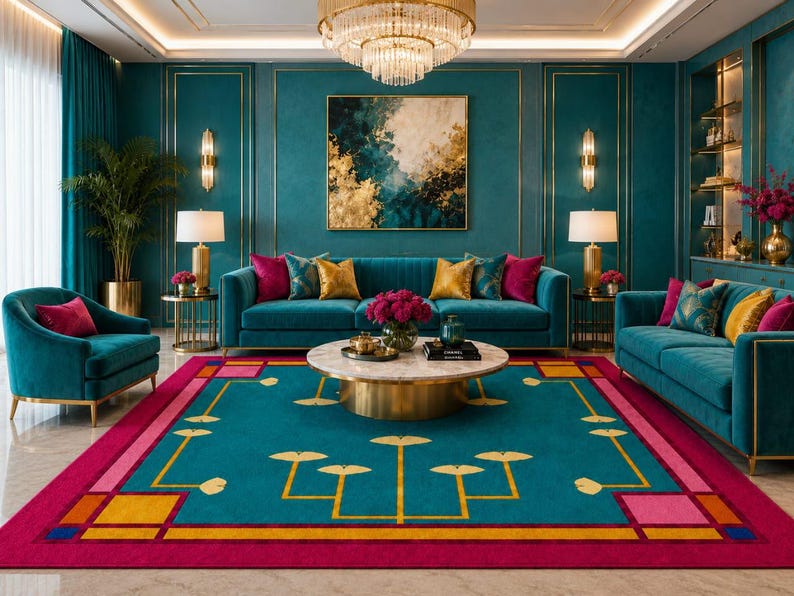 Luxury Hand Tufted Woolteal Blue Lavender Carved Floral Area Rug Modern ...