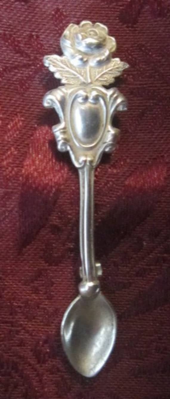 Vintage Sterling Silver Spoon With Rose Motif Broo