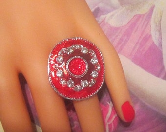 Huge Red Vintage Ring With Rhinestones - Size 7.5 (Adjustable Up in Size) - R-060
