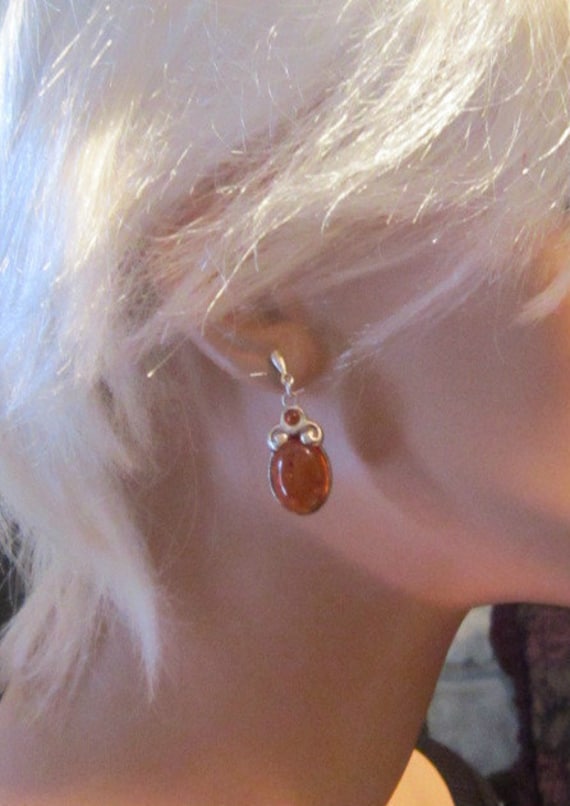 Vintage 925 Sterling Silver Amber Earrings Made in